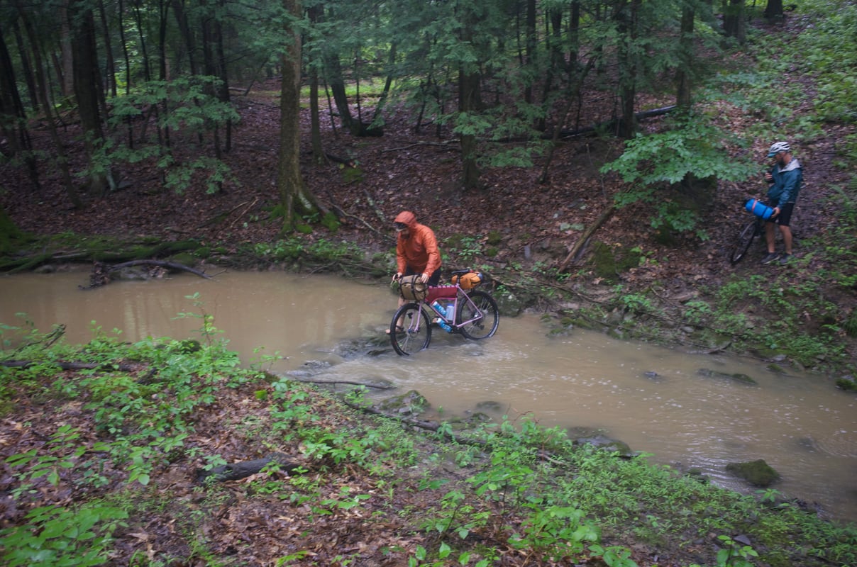 Fording a stream in the rain