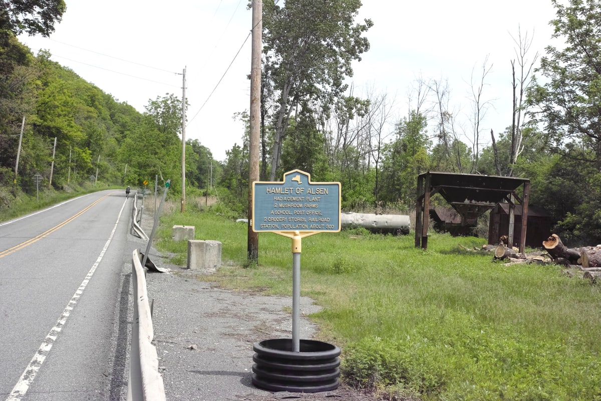 Hamlet of Alsen: Had a cement plant, 2 mushroom farms, a school, post office, 2 grocery stores, railroad station, population about 300